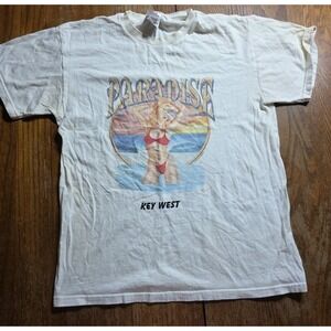 Vintage Key West Florida Shirt Mens M Paradise Pin Up Bikini White Tee Shirt Y2K